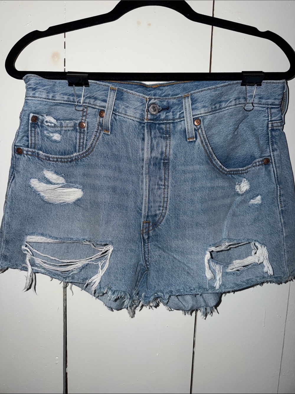 Levi's Light Blue Distressed Denim Cutoff Shorts